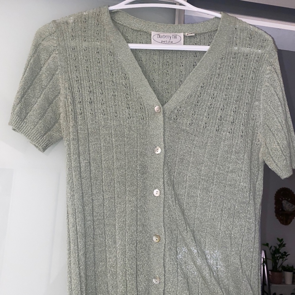 Vintage light olive green floral top blouse